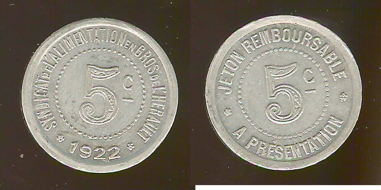 Herault(34) 5 centimes 1922 AU+